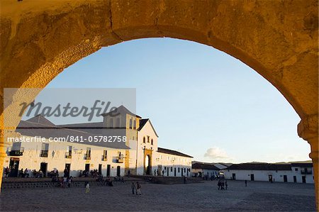 Parish Church in Plaza Mayor, largest public square in Colombia, colonial town of Villa de Leyva, Colombia, South America