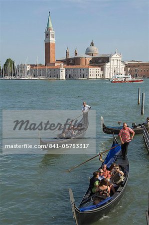 Gondeln mit der Insel Kirche San Giorgio Maggiore, Venedig, UNESCO World Heritage Site, Veneto, Italien, Europa