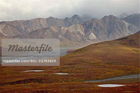 Mountains and tundra in fall color, Denali National Park and Preserve, Alaska, United States of America, North America