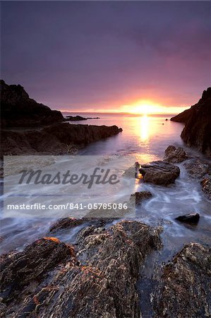 Sunrise on the rocky shores of Mevagissey, South Cornwall, England, United Kingdom, Europe