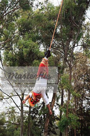 Voladores (flyers) performing ceremony, National Museum of Anthropology, Mexico City, Mexico, North America