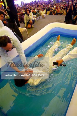 Baptism, Gipsy Evangelical meeting, Chaumont-Semoutiers, Haute-Marne, France, Europe