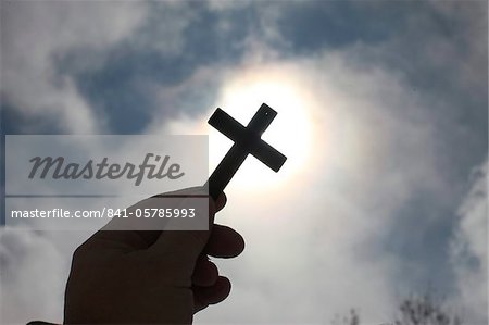 Cross in the sky, Haute-Savoie, France, Europe