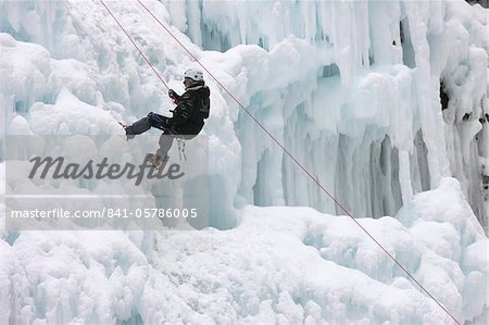 Ice rock climbing, Les Contamines, Haute-Savoie, France, Europe