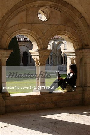 Bible reading in Fontenay abbey church, Burgundy, France, Europe