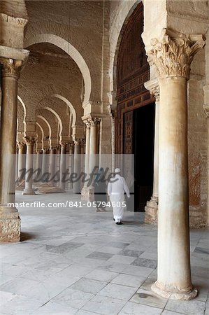 Colonnade bordering the courtyard of the Great Mosque Okba, UNESCO World Heritage Site, Kairouan, Tunisia, North Africa, Africa