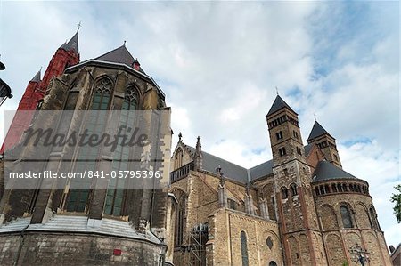 Sint Janskerk (St. John's Church) and Sint Servaasbasiliek (St. Servatius Basilica) seen from Vrijthof Square, Maastricht, Limburg, The Netherlands, Europe