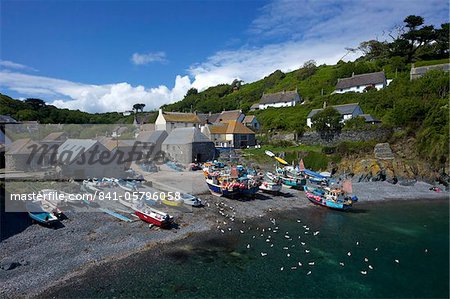 Pêche des bateaux sur la plage à Cadgwith, péninsule de Lizard, Cornwall, Angleterre, Royaume-Uni, Europe