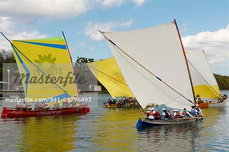 Gommier (traditional boat) race, Les Trois-Ilets, Martinique, French West Indies, Caribbean, Central America