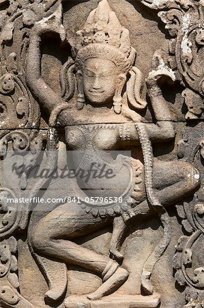 Detail of Apsara relief sculpture, Bayon temple, dating from the 13th century, Angkor, UNESCO World Heritage Site, Siem Reap, Cambodia, Indochina, Southeast Asia, Asia