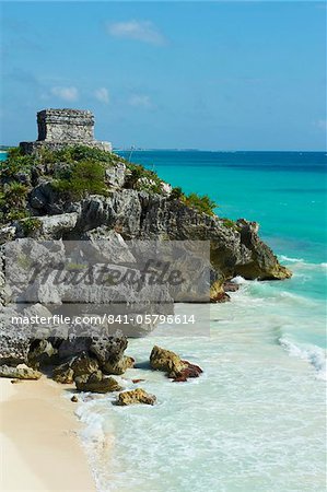 Tulum beach and ancient Mayan site of Tulum, Tulum, Quintana Roo, Mexico, North America