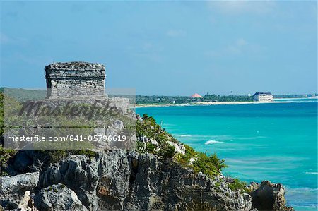 Caribbean coast and ancient Mayan site of Tulum, Tulum, Quintana Roo, Mexico, North America