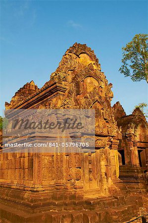 Temple de Banteay Srei, décoré de sculpture en relief, Angkor, patrimoine mondial de l'UNESCO, Siem Reap, Cambodge, Indochine, Asie du sud-est, Asie