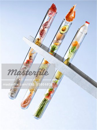 Food products in test tubes