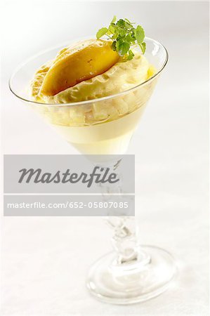 Lemon mousse with mango sorbet