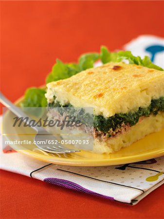 Spinat, Kartoffelbrei und Thunfisch Florentiner gratin