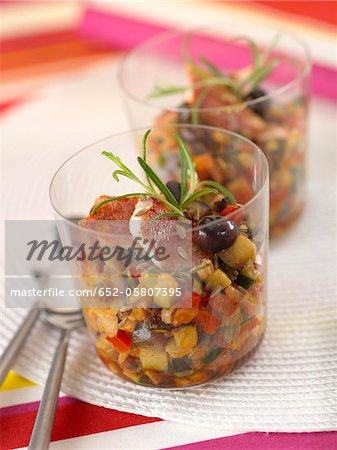 Ratatouille et filet de rouget en verrine