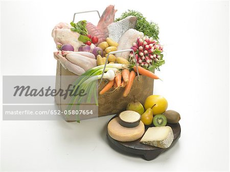 Shopping bag filled with a variety of products Shopping bag filled with a variety of products