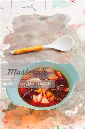 Wakame, miso,parsnip,turnip,beetroot,yuca and carrot soup