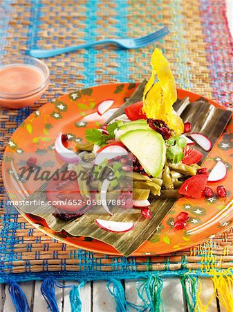 Nopal,tomato,radish,Macho banana and pomegranate salad