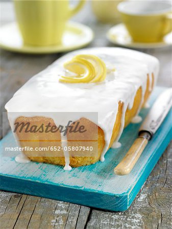 Lemon cake coated with icing