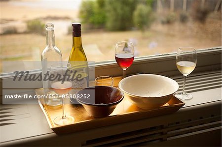 Aperitif tray on the window shelf