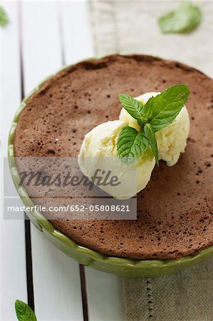 Chocolate and mint cake with vanilla ice cream Chocolate and mint cake with vanilla ice cream