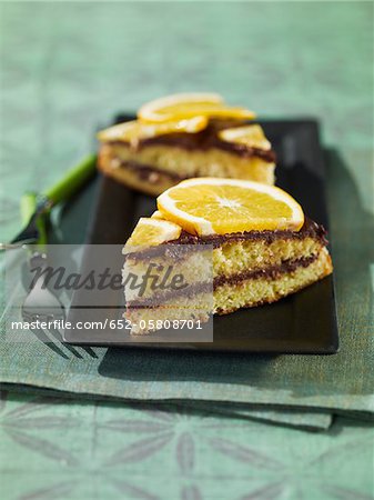 Slices of orange-chocolate cake