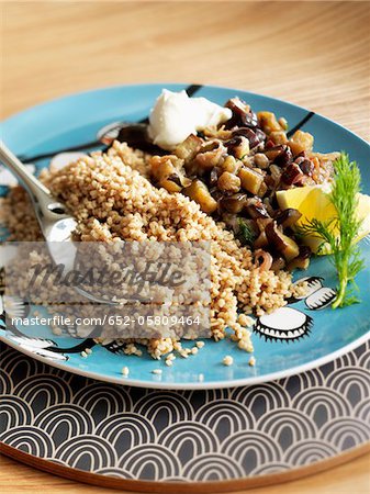 Grilled buckwheat with stewed eggplants