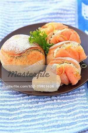 Small bread buns with smoked salmon and Fromage frais