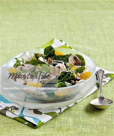 Baby spinach leaves,button mushroom and orange salad Baby spinach leaves,button mushroom and orange salad