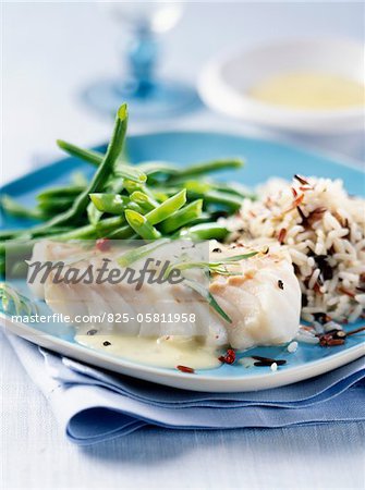 Cod fillet,wild rice and green beans