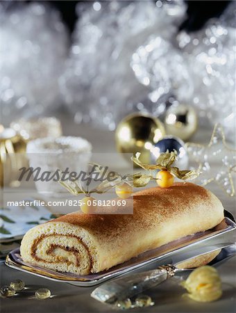 Cacao et physalis roulé journal gâteau