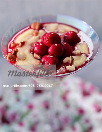 Glass of semolina and sour griotte cherries