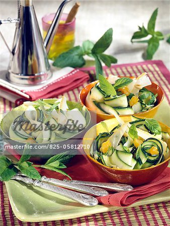 Fine slices of courgettes with french dressing