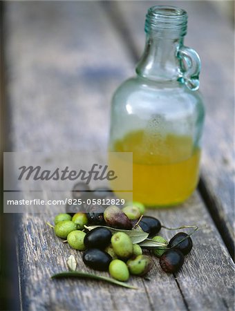 Oliven und Olivenöl Flasche