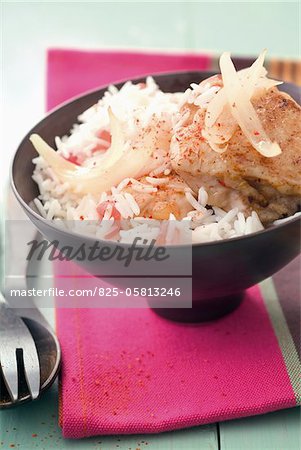 Chicken with onions and tomato rice