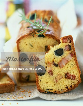 Country bacon and olive savoury cake