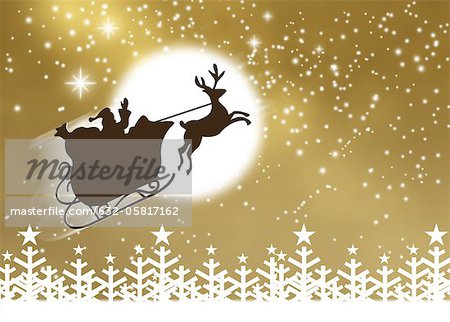 Silhouette Du Pere Noel Et Son Traineau Volant Dans Le Ciel Nocturne Photographie De Stock Masterfile Premium Libres De Droits Code 632