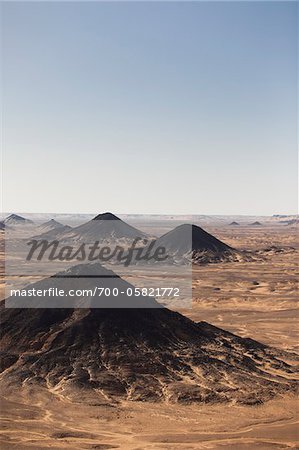 Vue d'ensemble du désert noir, désert libyque, Égypte