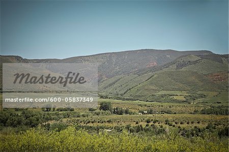 Vue panoramique sur les montagnes et les champs, Carbondale, Garfield County, Colorado, Etats-Unis