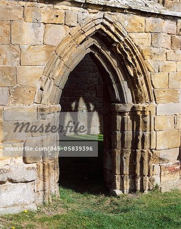 Egglestone Abbey. View of the doorway on the South side of the nave .