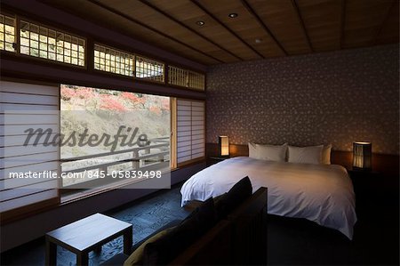 Hoshinoya Kyoto, Hotel, Interior view of bed room. Architects: Azuma Architect and Associates, Studio on site