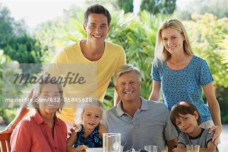 Multi-generation family outdoors, portrait