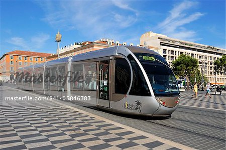 Tram passing through Place Massena, Nice, Alpes Maritimes, Provence, Cote d'Azur, French Riviera, France, Europe