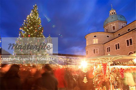 Christmas market at night, Salzburg, UNESCO World Heritage Site, Austria, Europe