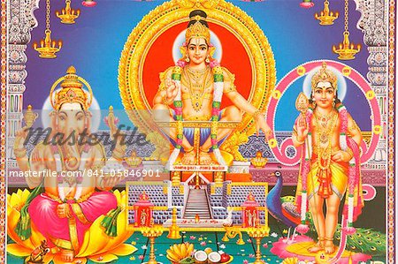 Photo de dieux hindous Ganesh, Ayappa et JC, Inde, Asie