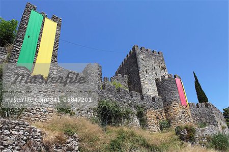 Medieval castle wall of the former royal residence reconquered in the 11th century at Montemor-o-Velho, Beira Litoral, Portugal, Europe