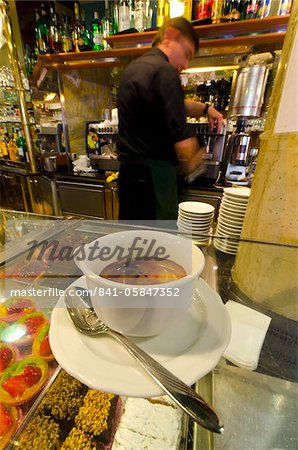 Caffe espresso on a counter of cakes, Venice, Veneto, Italy, Europe