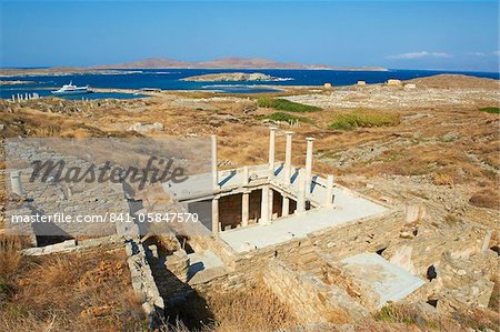 Maison du site Trident, archéologique, Delos, patrimoine mondial de l'UNESCO, Iles Cyclades, îles grecques, mer Égée, Grèce, Europe